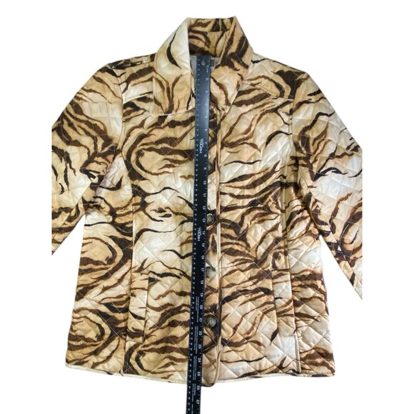 Chico's Womens Quilted Jacket Coat Pockets Gold Tiger Print Size 1 (M/8) - Picture 5 of 11